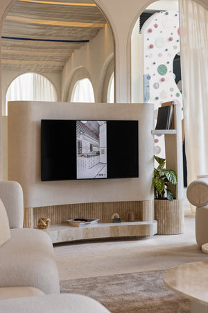 Micro cement & travantine tv unit