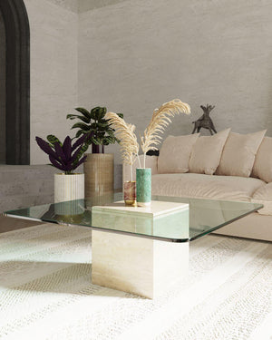Glass and stone coffee table